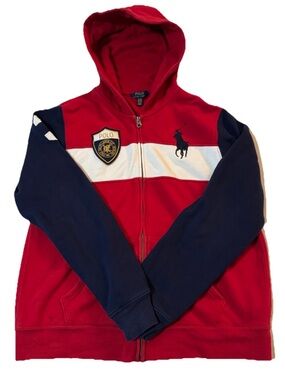 Polo by Ralph Lauren Red Navy White Zip Hoodie Jacket
